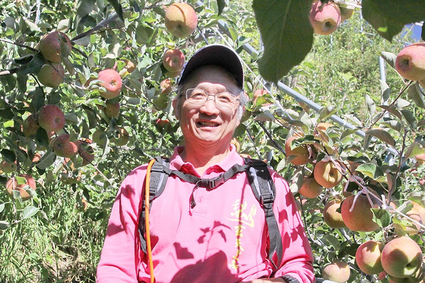 農友喻嘉璧在台中福壽山的果園栽種高山水果